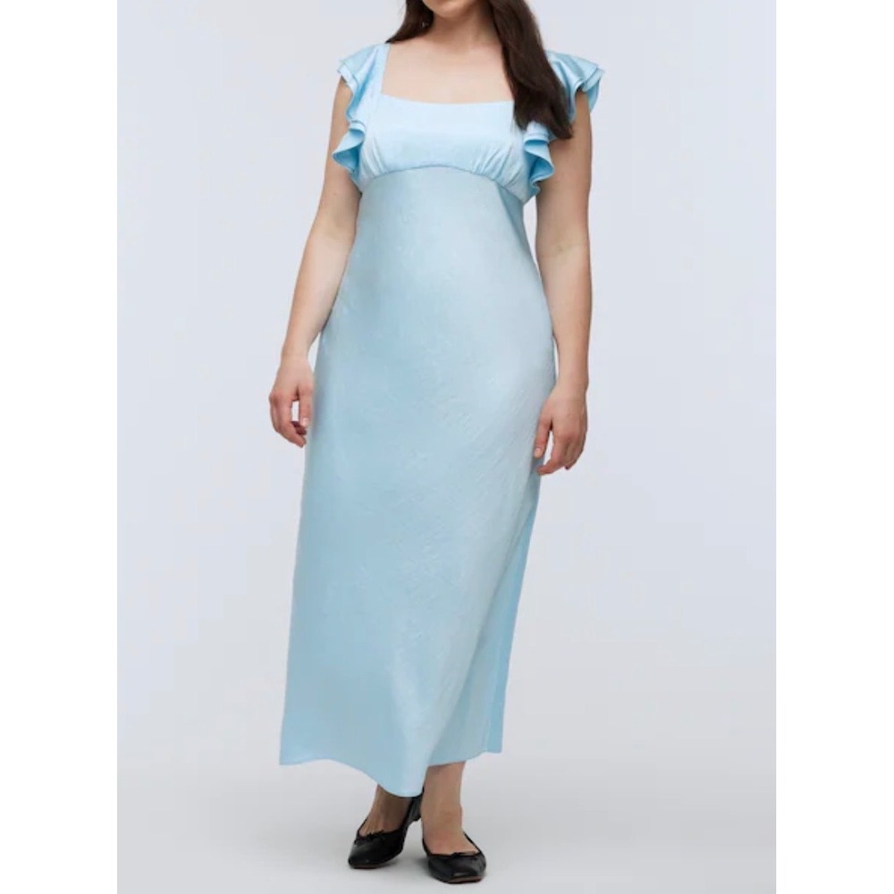 Madewell Flutter Sleeve Maxi Dress Light Blue Satin 14 whimsigoth boho dainty 90